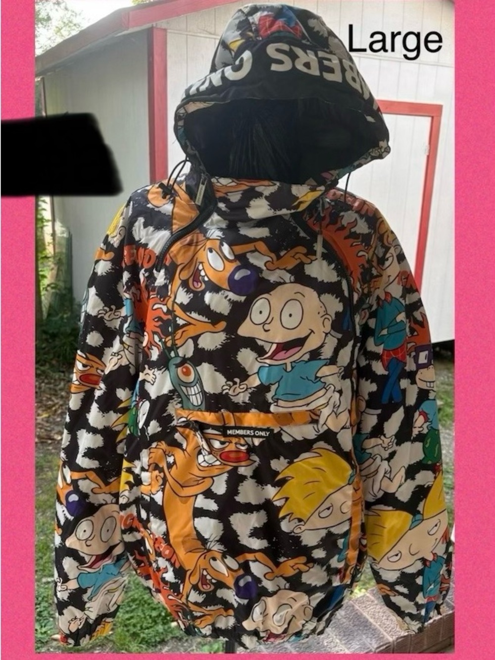 Members Only Black Multicolor Rugrats Graphic Pullover Anorak